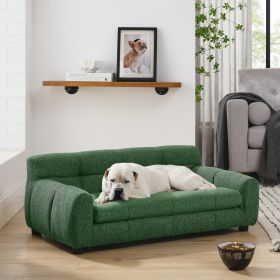 Soft and comfortable pet sofa with backrest and armrests, suitable for modern rectangular pet sofas for small and medium-sized dogs-Green