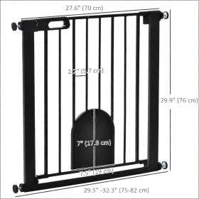 Extra Wide Pet Gate Barrier 30-32 Inch with Small Door 30H Dog Safety Gate Stair Pressure Fit Black