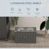 Elevated dog bowl with storage cabinet, capacity 44L, gray