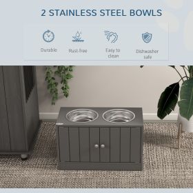 Elevated dog bowl with storage cabinet, capacity 44L, gray
