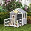 Outdoor Dog House, 61"L Wooden Dog House with Porch, Weatherproof Roof, Elevated Base, Air Vents & Observation Windows