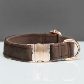 Multiple Colour Velvet Personalise Dog Collar Leash Set With Bow (Option: Brown-S)