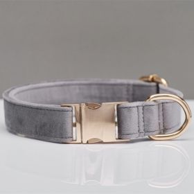 Multiple Colour Velvet Personalise Dog Collar Leash Set With Bow (Option: Grey-XS)
