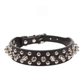 Spiked Studded Leather Dog Collar Rivets Pet Small Large Cat Pit Bull Adjustable (Color: Black, size: L)