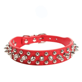 Spiked Studded Leather Dog Collar Rivets Pet Small Large Cat Pit Bull Adjustable (Color: Red, size: XS)