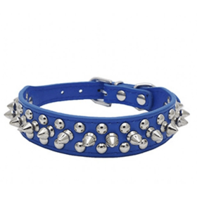 Spiked Studded Leather Dog Collar Rivets Pet Small Large Cat Pit Bull Adjustable (Color: Navy Blue, size: XS)