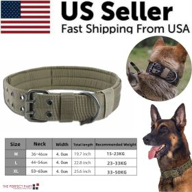 2" Wide Tactical Heavy Duty Nylon Large Dog Collar K9 Military With Metal Buckle (Color: Green, size: XL - Neck 21.7" ~ 25.6")