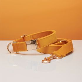 Multiple Colour Velvet Personalise Dog Collar Leash Set With Bow (Option: Yellow set-L)