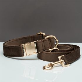Multiple Colour Velvet Personalise Dog Collar Leash Set With Bow (Option: Brown set-L)